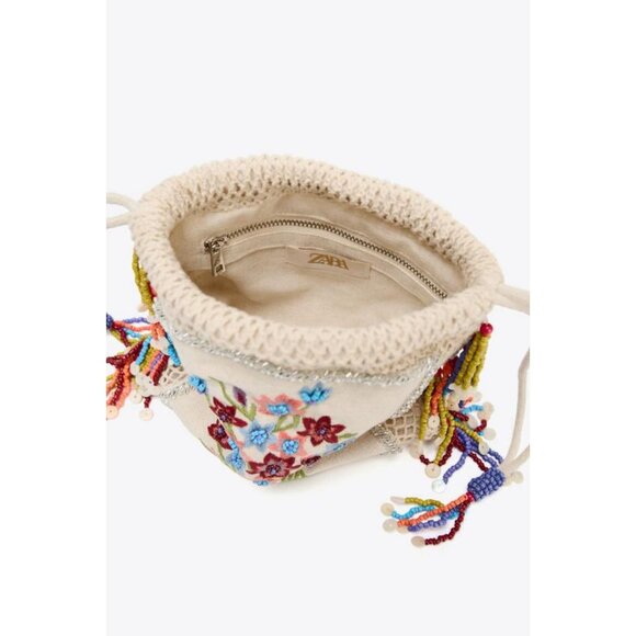 ZARA FLORAL EMBROIDERED BUCKET BAG - Picture 5 of 5